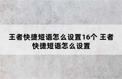 王者快捷短语怎么设置16个 王者快捷短语怎么设置